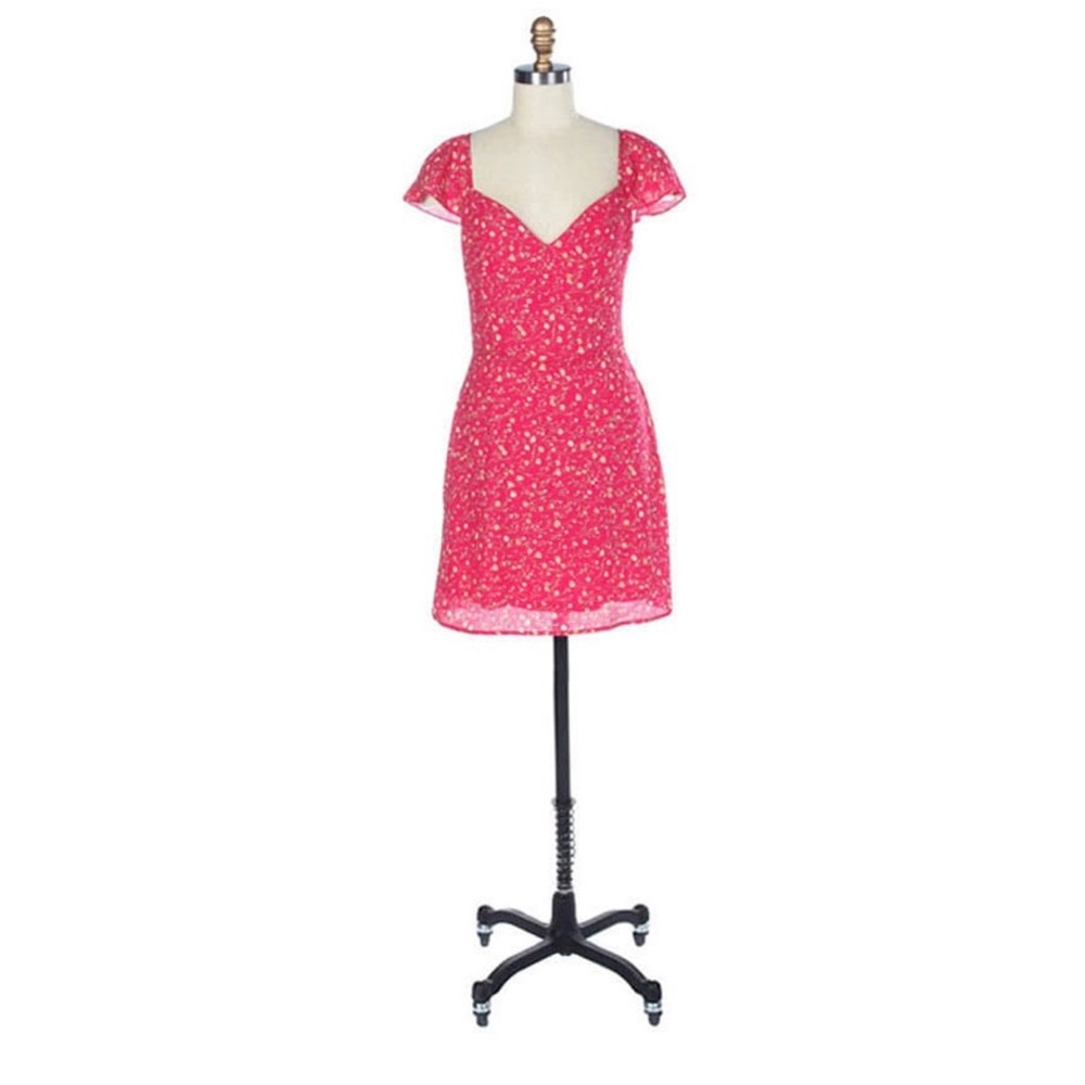 Pink Floral Flutter Sleeve Skater Dress